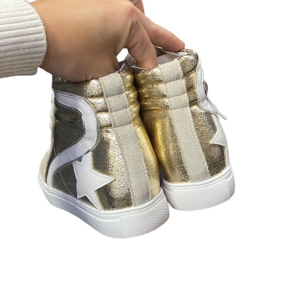NWT Nature Breeze Rock Star Sneaker Gold Metallic Dale Hi Top Golden Goose Inspo - Picture 5 of 8